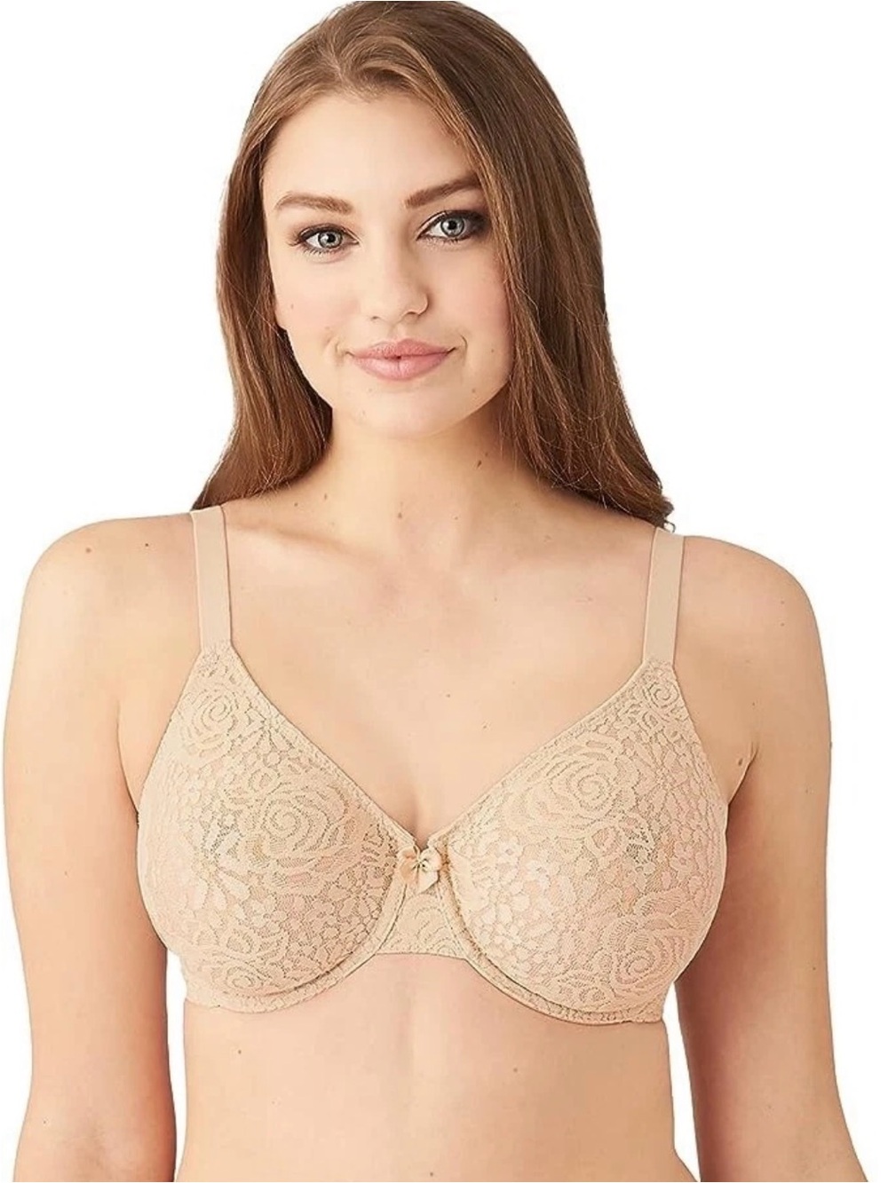 Wacoal 851205 Women's Halo Lace Nude Underwire Bra 32DD Lace Sheer Beige